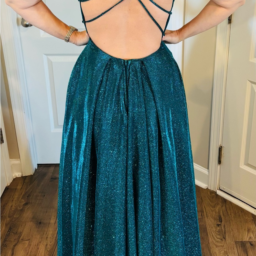 Sparkling Teal Gown with Strappy Back